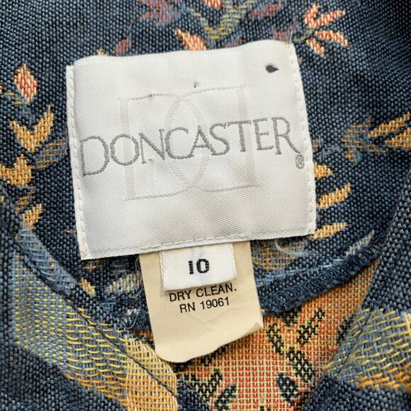 Vintage Doncaster Tapestry Jacket Blue Folk Art Pastoral Scene Blazer Size 10 - Picture 10 of 14